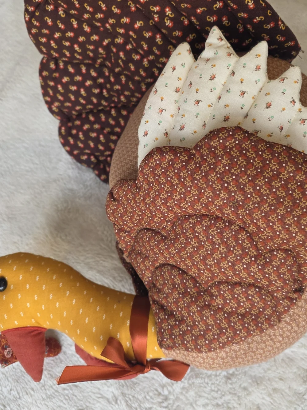 Vintage Fabric Quilted Thanksgiving Turkey Plush 14x11